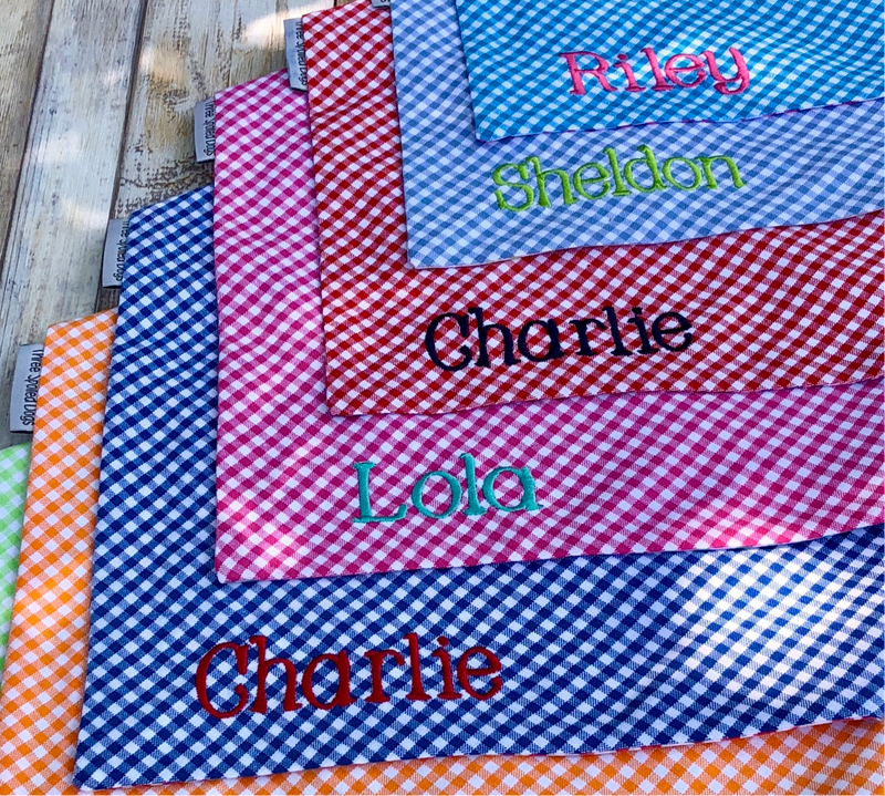 Red White and Blue White Gingham Dog Bandanas Personalized with name