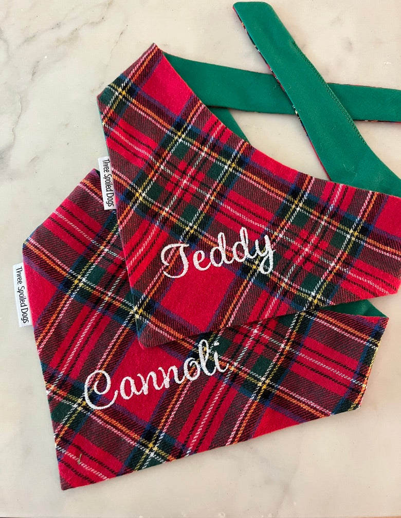 Dog Bandana Christmas Tartan Plaid | Personalized with Pets Name