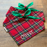 dog bandana traditional tartan plaid with name embroidered