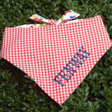 Red White and Blue White Gingham Dog Bandanas Personalized with name