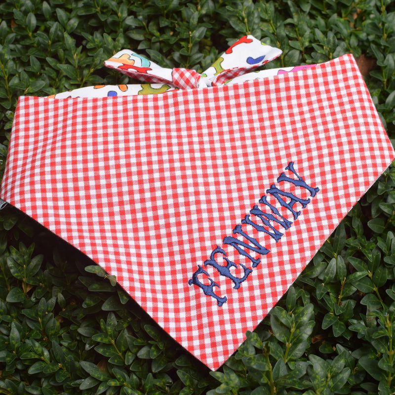 Red White and Blue White Gingham Dog Bandanas Personalized with name