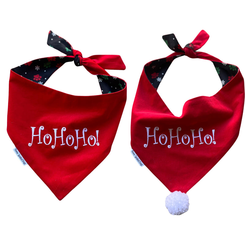 Ho Ho Ho! Christmas Dog Bandanas - Embroidered Reversible Classic Tie Scarf