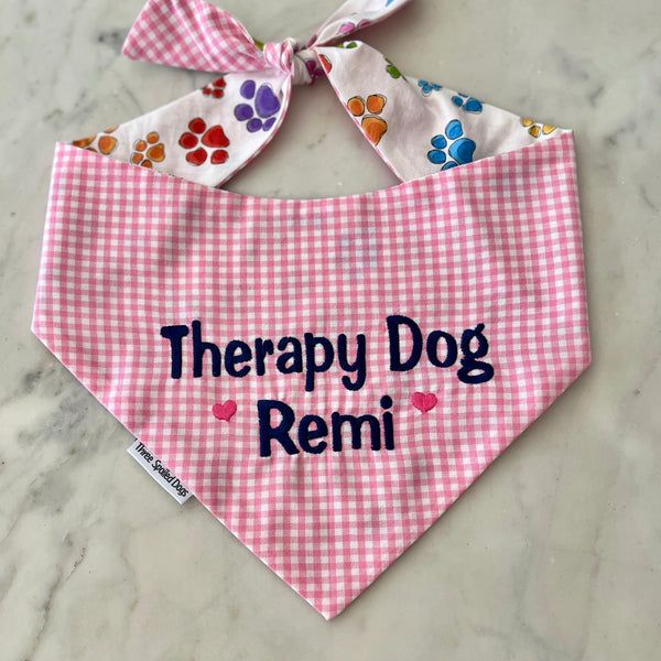 Custom Therapy Dog Handmade Dog Bandanas with monogram