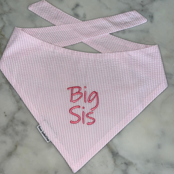 Big Sis Seersucker XL Pink Dog Bandana - Ready to Ship - Sale Collection