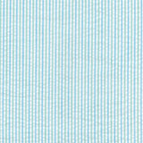 Patterned fabric with small blue and green stripes on a light blue background