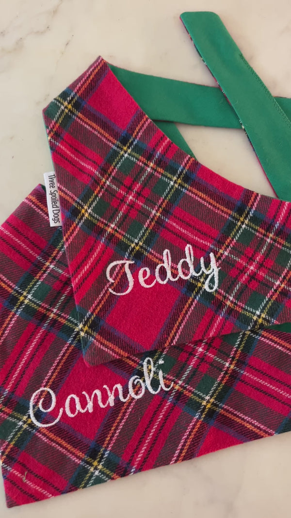 Dog Bandana Christmas Tartan Plaid | Personalized with Pets Name