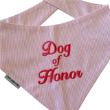 three spoiled dogs pink seersucker dog bandana embroidered with  dog of honor