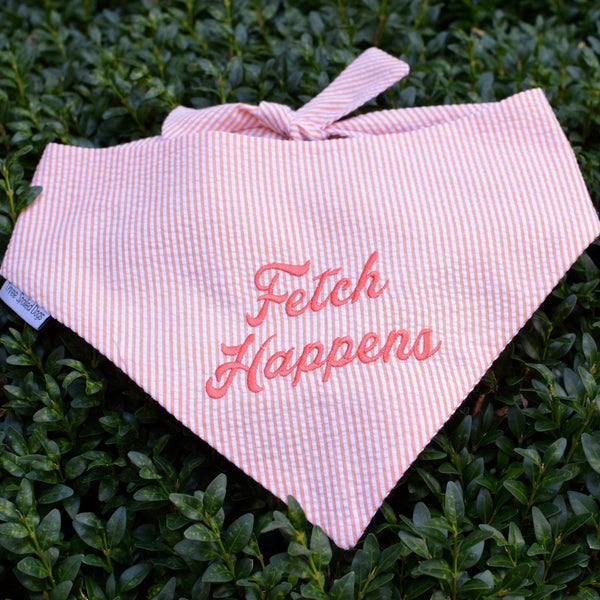 Seersucker Dog Bandanas with Fetch Happens - Ready to Ship