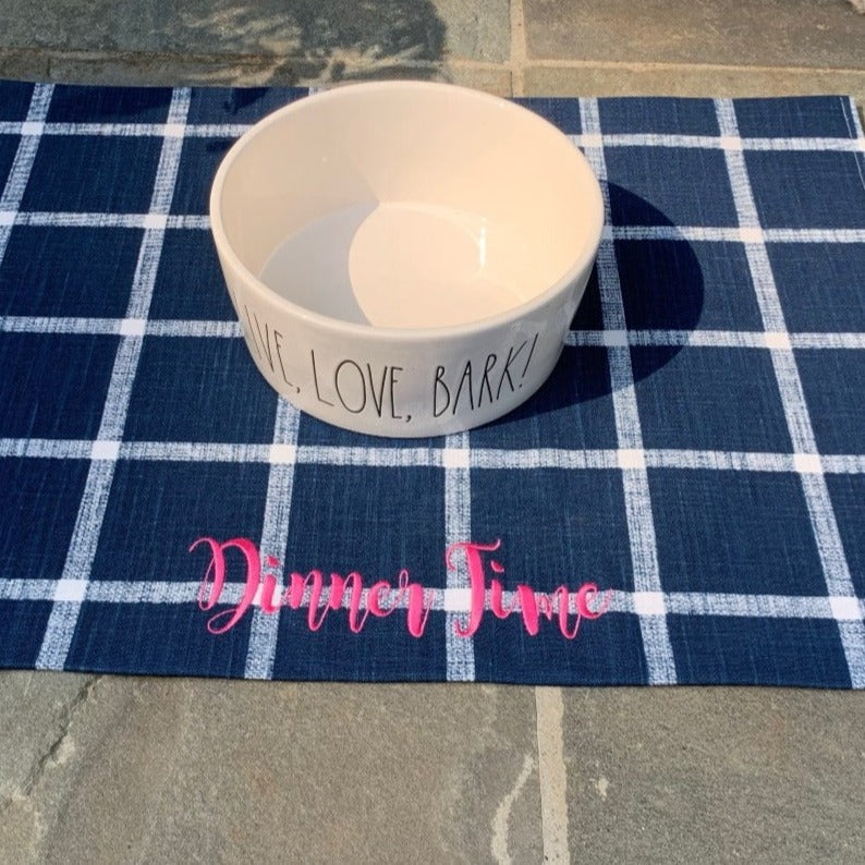 Gingham Ceramic Dog Bowl