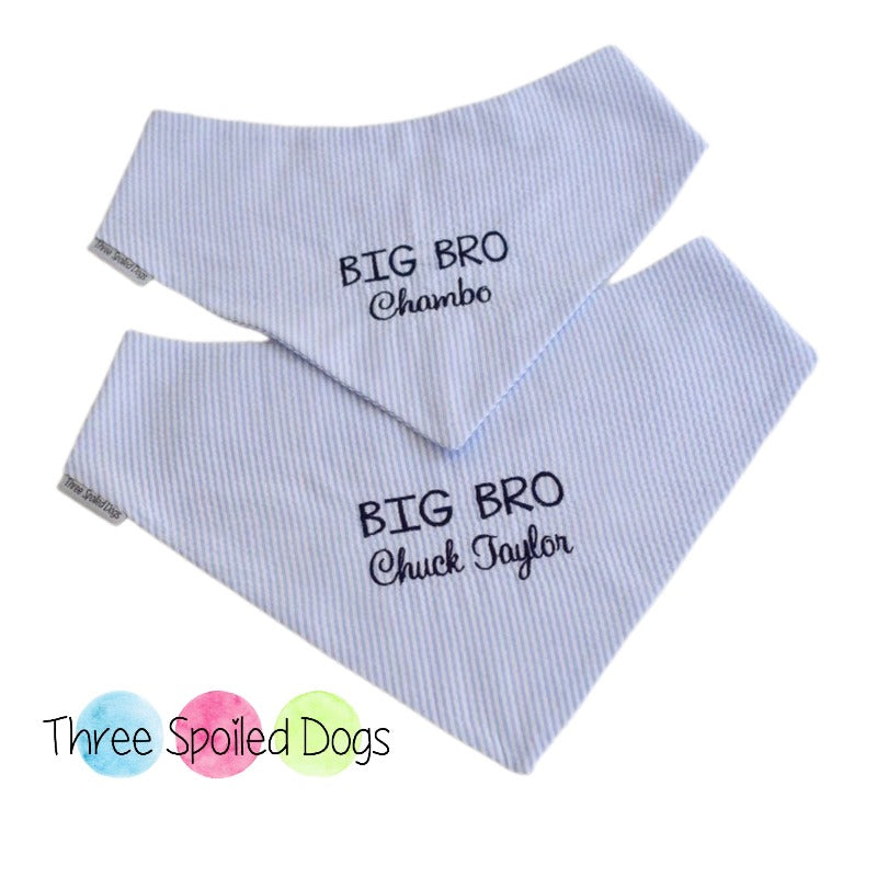 three spoiled dogs big brother custom blue seersucker bandanas 