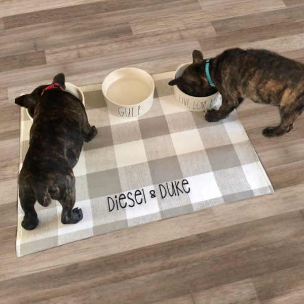 Buffalo Plaid Dog Bowl Placemats with Personalization Three